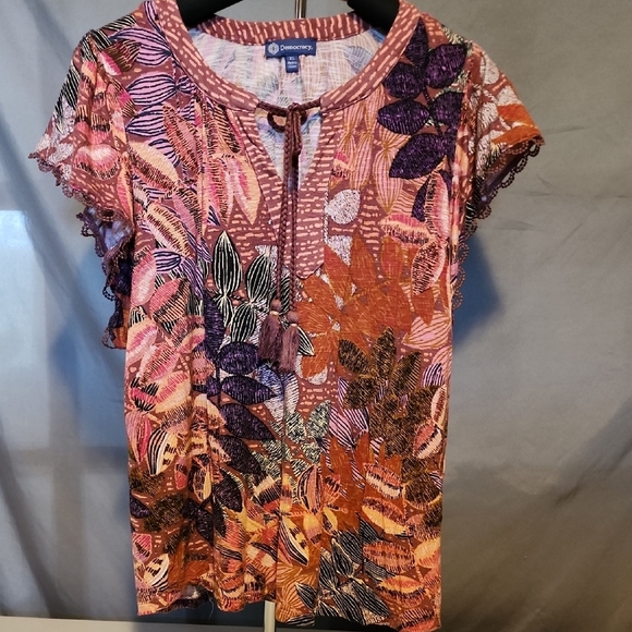 Democracy Orange and Pink Graphic Tie Front Blouse - Picture 1 of 7